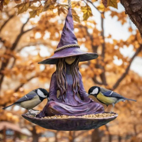 Witch Resin Bird Feeder Halloween Garden Decoration Ornament Garden Creative Pendant