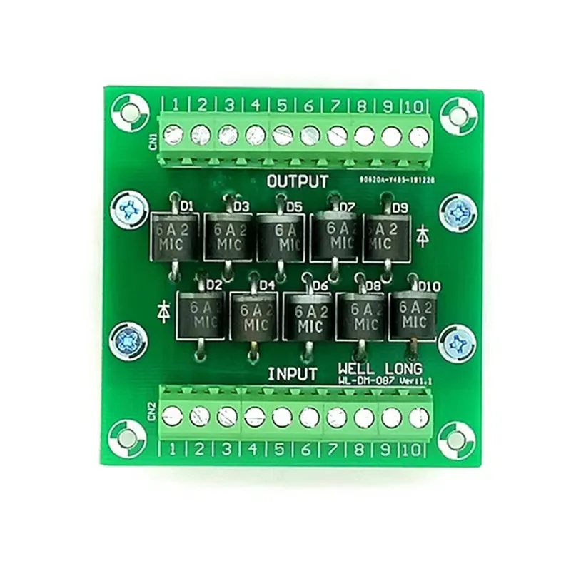 Diode Protection Terminal Block 6A2 6A/200V Diode Terminal Block Simple Guide Rail Installation Bracket