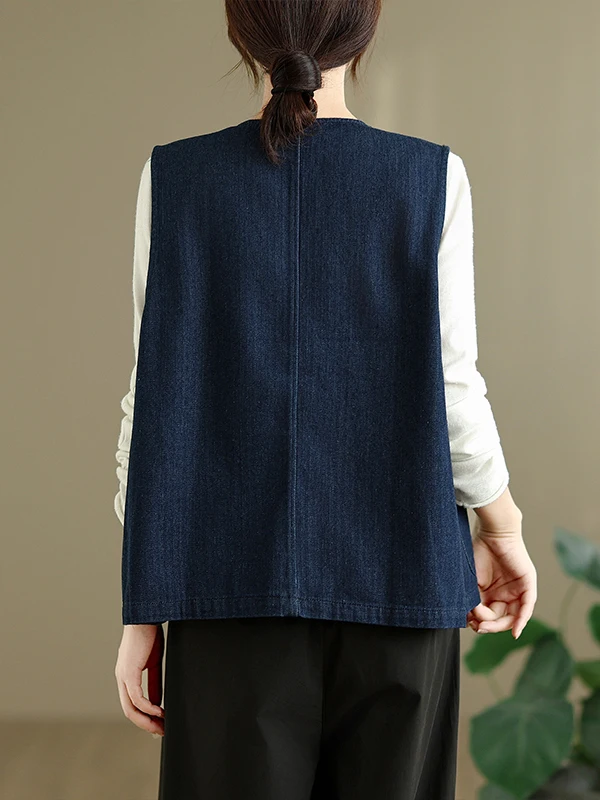 Casual Loose V-Ne Denim Vest Women's Versatile Design Sensation Bal Tank Top Spring Autumn Slimming Effectiven