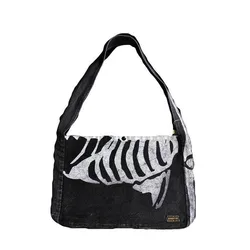 Canvas Retro Large Capacity Unisex Ribbed Line Shoulder Shopping Purse Women Crossbody Messenger Bag