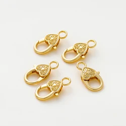 5pcs 14K 18K Gold Color Plated Heart Shape Lobster End Clasp Bracelet Charm Decorate Clasp Connectors For DIY Jewelry Findings