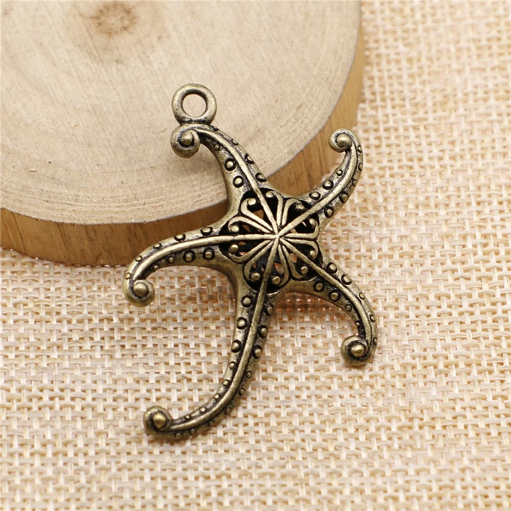 WYSIWYG 2pcs 45x43mm 3D Hollow Starfish Charm Fashion 3D Starfish Charm 3D Hollow Starfish Pendants Antique Silver Color