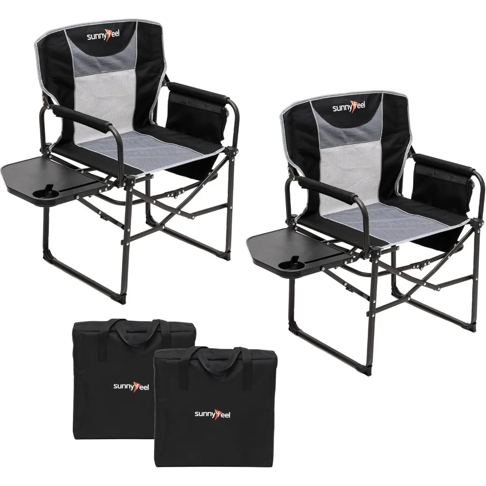 Heavy Duty Oversized Camping Directors Chair with Side Table - Portable Folding Chair for Beach, Fishing, Picnic & Trips