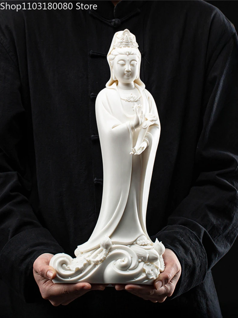 43cm Dehua white porcelain Guanyin Bodhisattva Buddha statue Chinese Zen decor Large size goddess statue