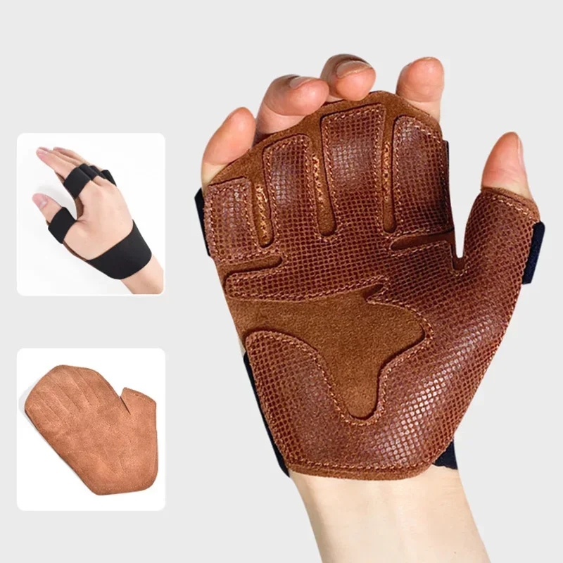 Non-Slip Half-Finger Cowhide Fitness Gloves Equipment Horizontal Bar Exercise Training Sports Anti-Weightlifting Finger Gloves