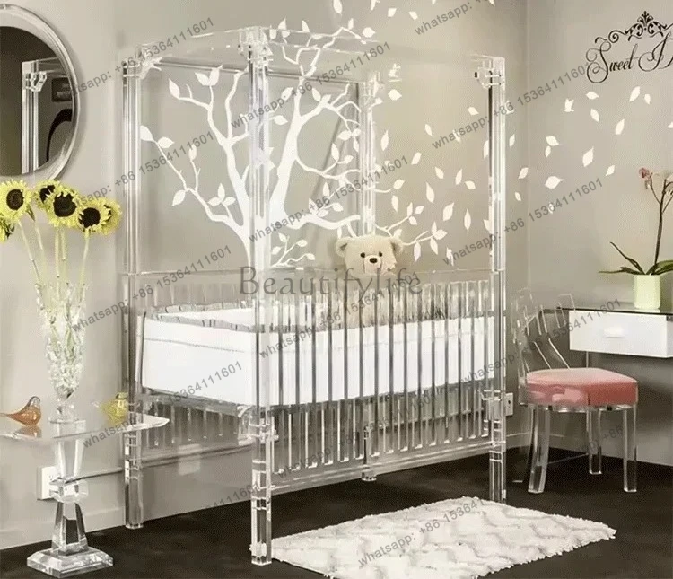 

Acrylic, bed adjustable, toddler newborn bed with mosquito net bracket can lift baby bed