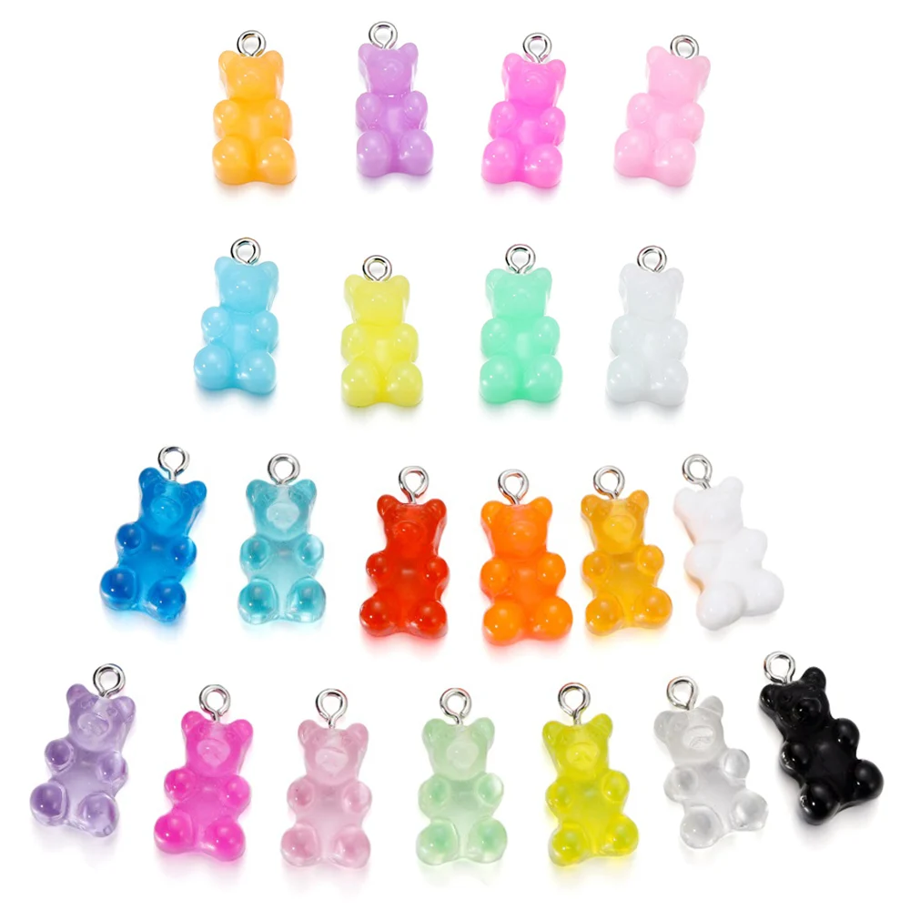 20 pçs 14 cores bonito animal urso gummy resina encantos para fazer brincos de gota pingentes colares chaveiro diy jóias descobertas