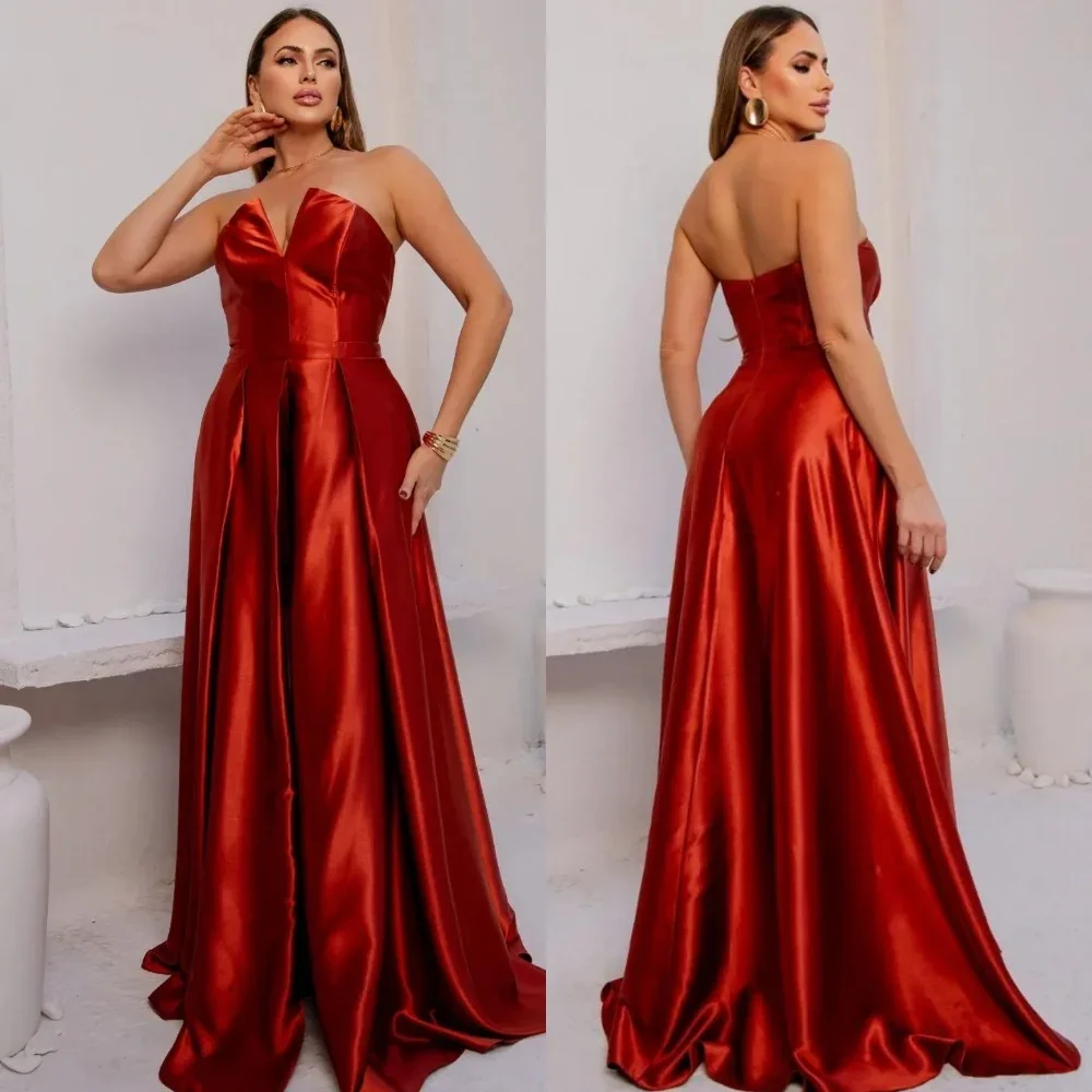 

Customized Simple Pleat A-line V-neck Long Dresses Prom Dresses Classic Exquisite Modern Style Pastrol Unisex Chinese Style Form