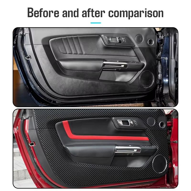 For Ford Mustang 2015 2016 2017 2018 2019 2022 2023 Door Anti Kick Cover Pad sticker Protection Mat Carbon Fiber Car Accessories