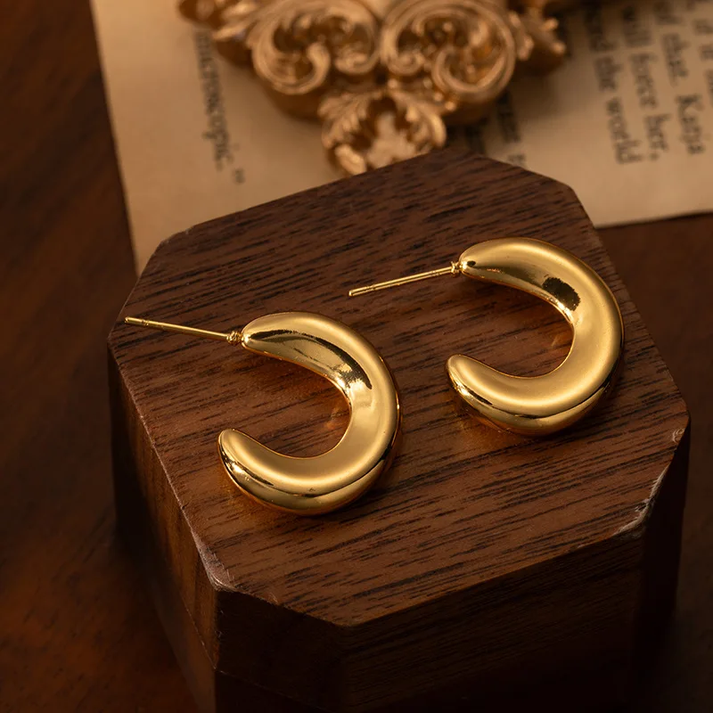 

Asymmetric C-Shape Stainless Steel Stud Earrings, High-End Fall Winter Fashion Jewelry, Sexy Design