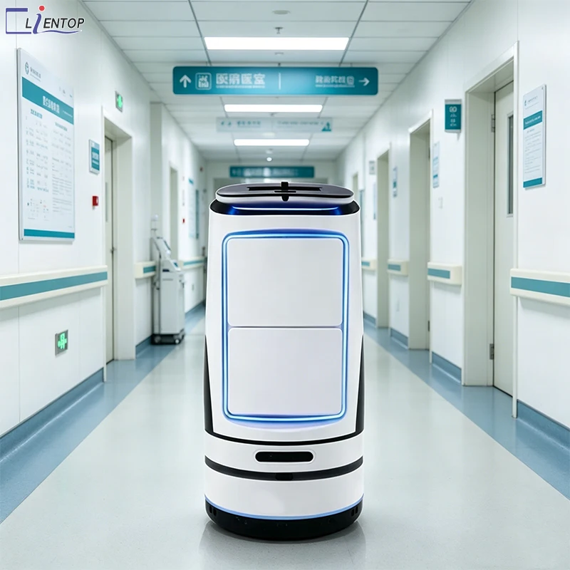 Smart Hotel Delivery Robot With QR Code Scanner Pop Up Cabinets WiFi 4G Laser Navigation for Room Service Parcels
