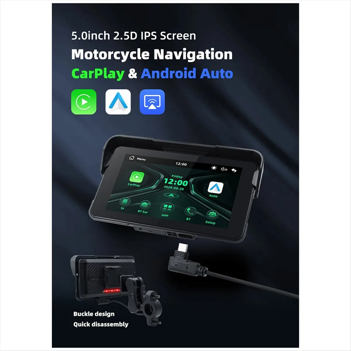 Compatible 5 Inch Portable Digital Motorcycle Dashboard Motorcycle Navigation Display Screen Wireless CarPlay Moto Android Auto