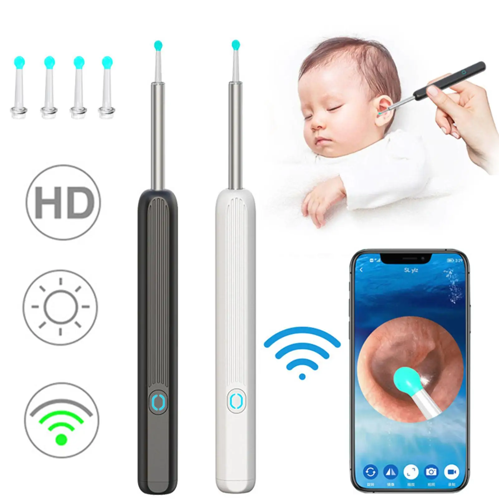 Wireless Smart Visual Ear Cleaner Otoscope Ear Wax Ear with Ear NE3 Cleaning Kit Removal Sticks Endoscope Camera Tool Kit