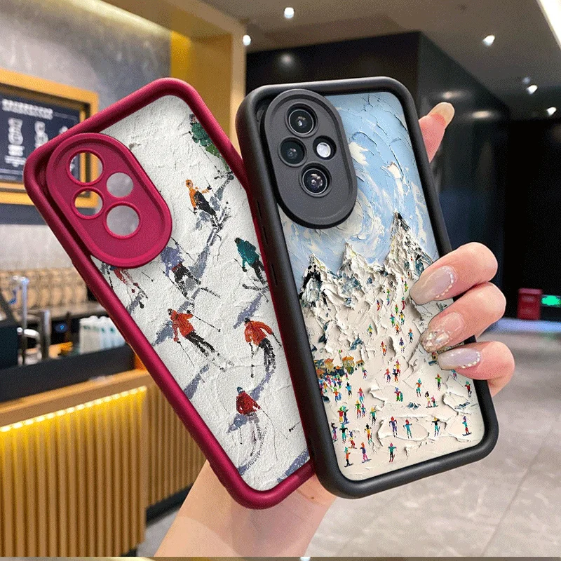 النفط اللوحة الفن الثلوج مشهد التزلج جراب هاتف لهواوي نوفا 11i 10 9 SE P20 P30 برو Y70 Y90 ماتي 50 40 30 برو 5G غطاء ناعم #1