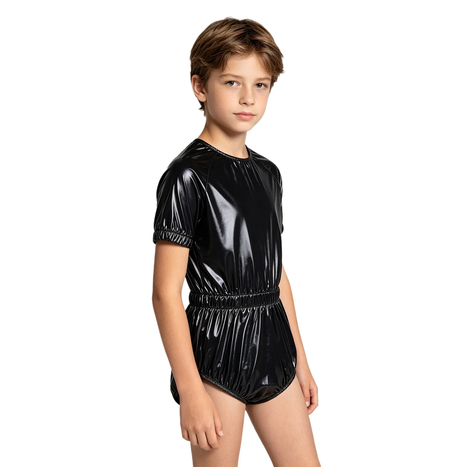 Kids Waterproof Diaper Cover Jumpsuit Leakproof Special Needs Adaptive Clothing Short Sleeve Elastic Waist Zipper Glossy Rompers
