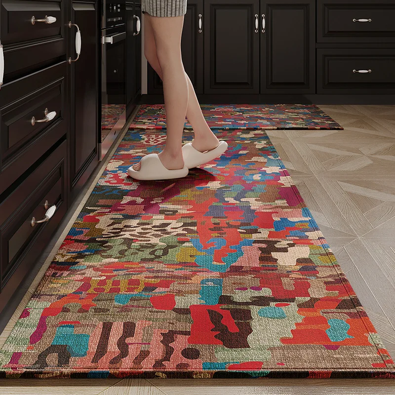 American Retro Color Kitchen Long Floor Mat Oil-Proof Non Slip Foot Pad for Porch Hallway Dirt-Resistant Absorbtion Floor Carpet