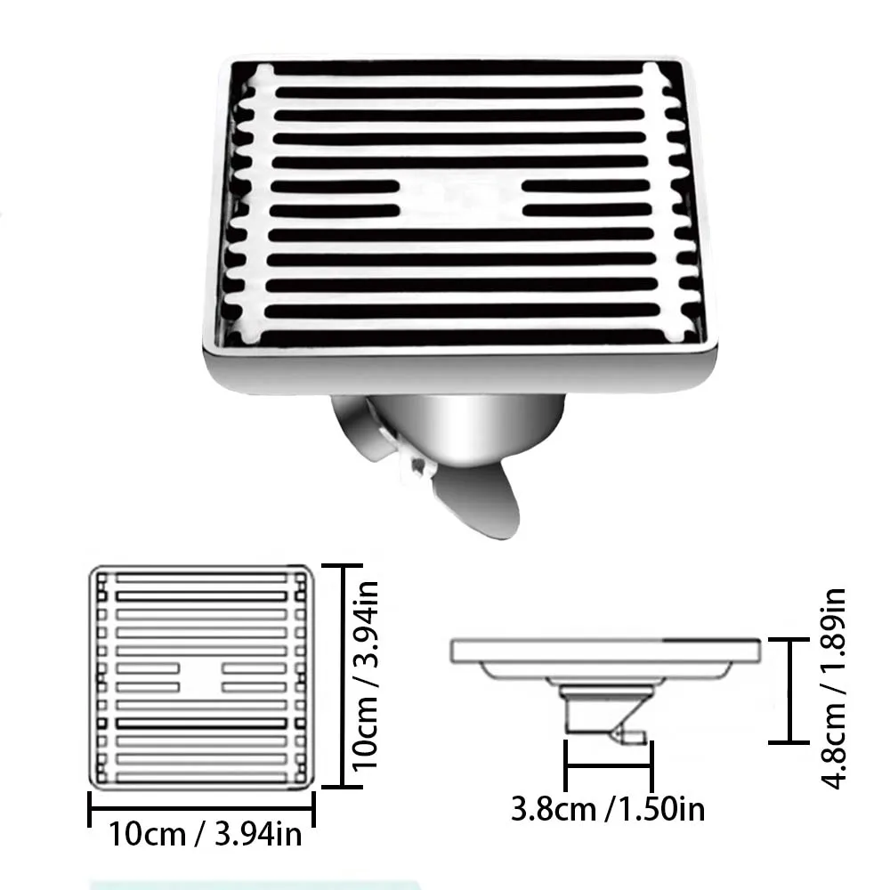 Square Shower Deodorant Floor Drain Bathroom Kitchen Drain 304 Stainless Steel Linear Floor Drain With Hair Strainer