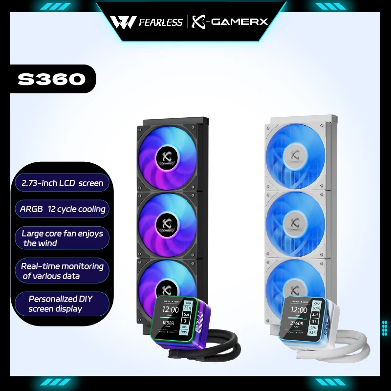 Power Train X-GAMERX S360 ARGB DIY экран дисплей 2,73 дюйма ЖК-ЭКРАН водяное охлаждение 360 мм радиатор 5 В-3PIN кулер процессора Power Train X-GAMERX S360 ARGB DIY экран дисплей 2,73 дюйма ЖК-ЭКРАН водяное охлаждение 360 мм радиатор 5 В-3PIN кулер процессора