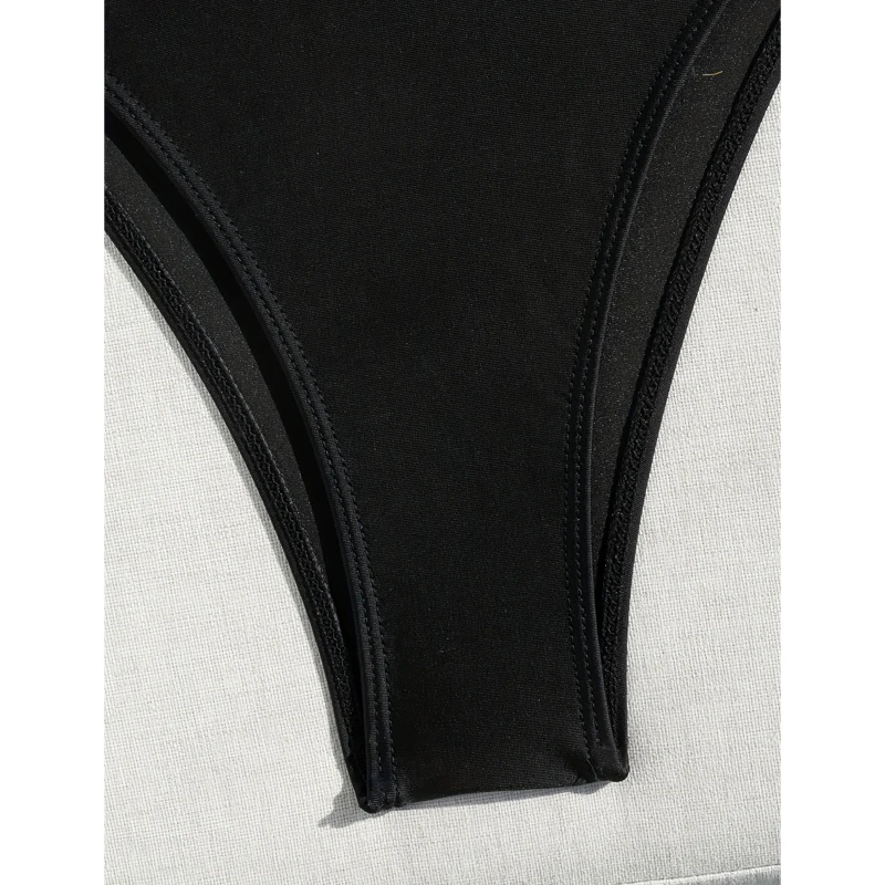 FASKOB 黒と白の V ネックスプリットビキニ水着女性ワンピース水着 2025 ビキニスーツ夏のビーチ水着