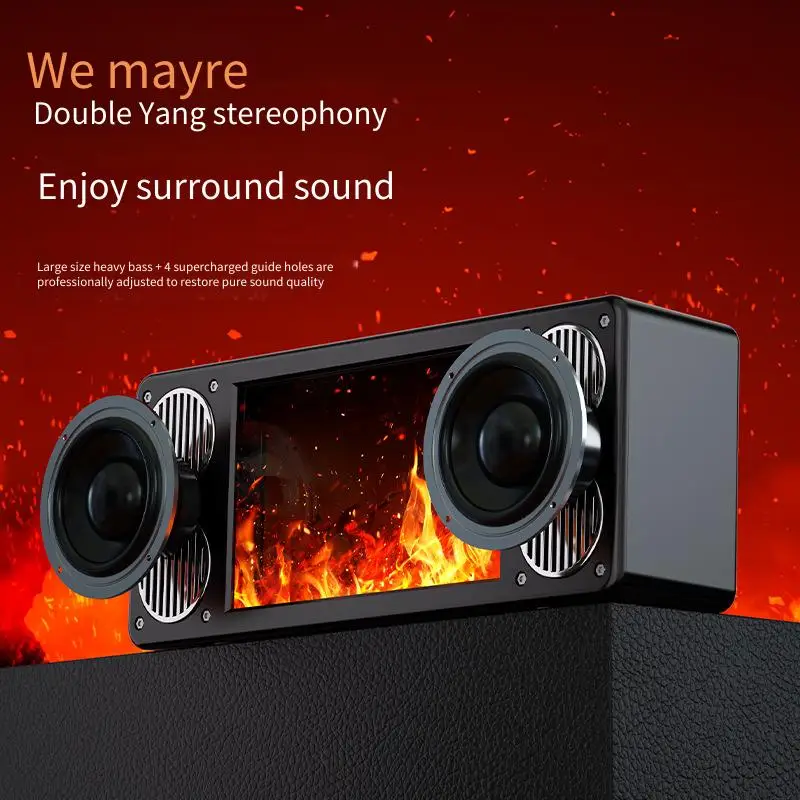 Panoramic 360° Stereo Surround Bluetooth Speaker with Flame Fireplace Effect Home Desktop HIFI Subwoofer Support TF USB AUX Play