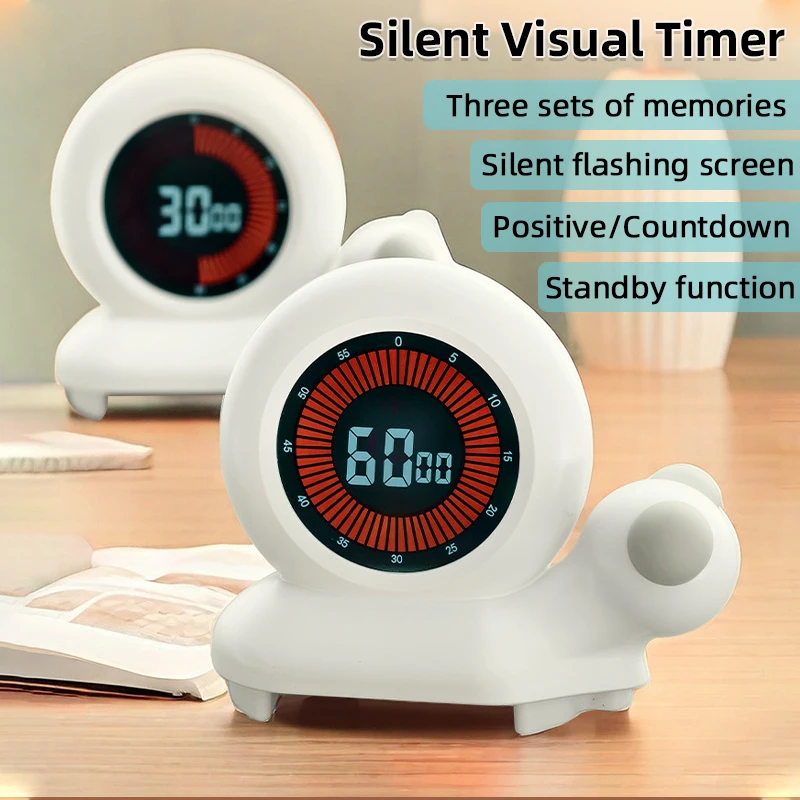 Visual Timer Digital Rechargeable 60 Minutes Rotary Timer Silent Countdown/Up with 3 sets of Memories for Cooking Baking Fitness