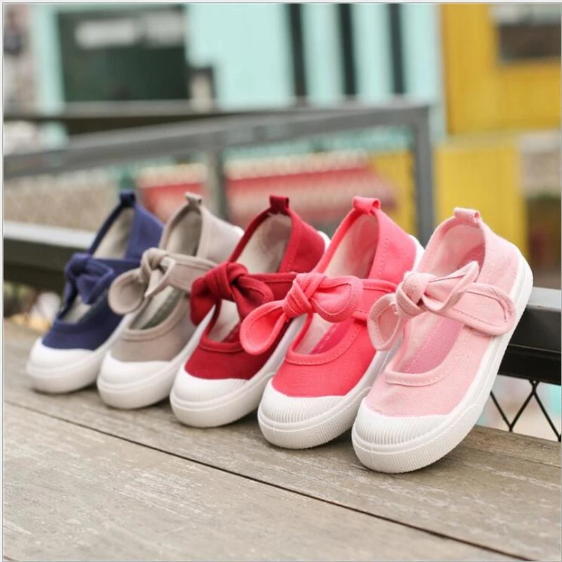 Zapatos informales de lona para niña, zapatillas de deporte suaves con lazo, Color gris, Primavera, 20222