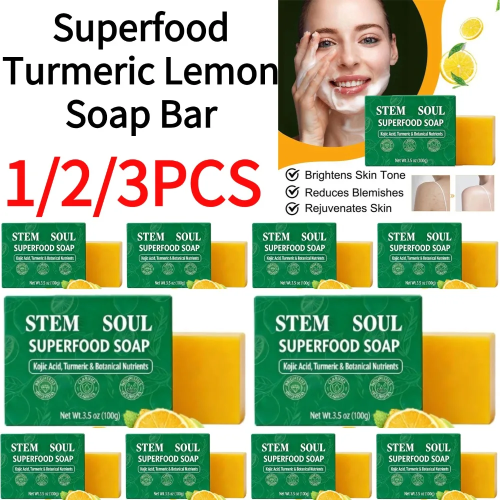 1/2/3PCS 100g Superfood Turmeric Lemon Soap Bar Natural Antioxidant Face & Body Cleanser Deeply Nourishes & Repairs Dull Skin