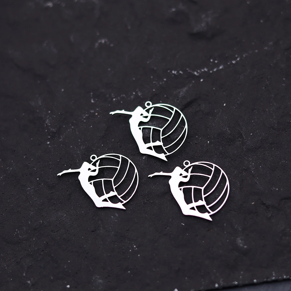 3pcs Wholesale Volleyball Player Pendants Stainless Steel Sports Charms For Jewelry Making Diy Earrings Necklace Accessories