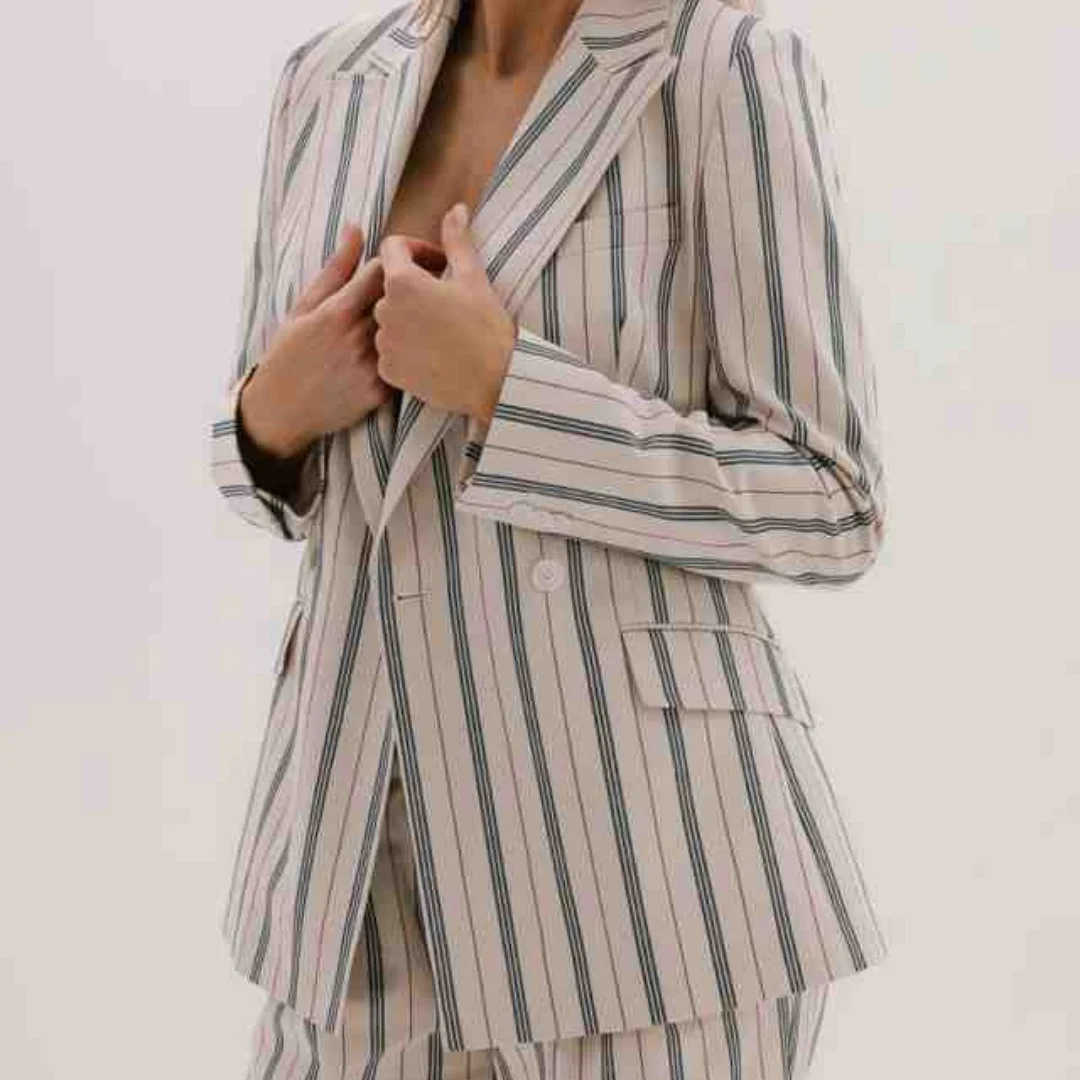 Unique Design 2 Pieces Women Suits Double Breasted Stripe Office Ladies Work Pants Sets Classic Fit Dinner Party Wear