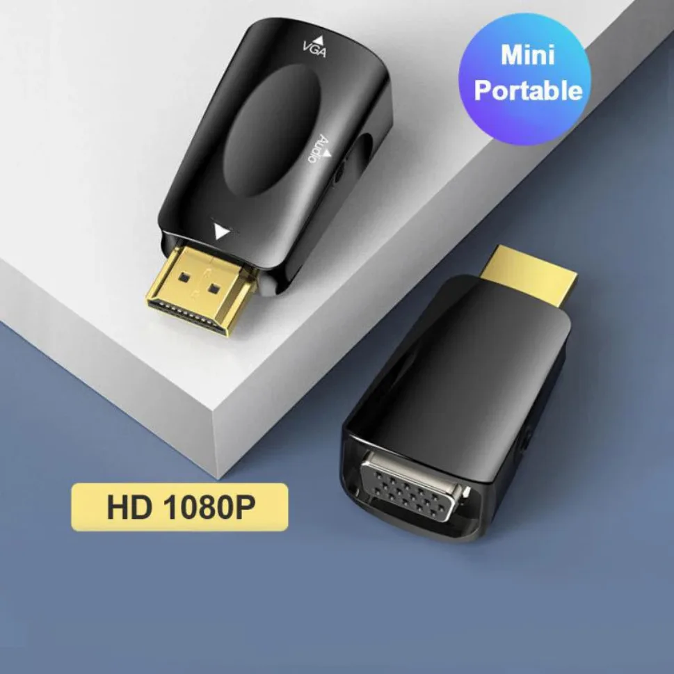 HDMI-compatible to VGA Cable Adapter Converter 3.5 mm Audio Interface Male to Female HD 1080P Transmission Adapter