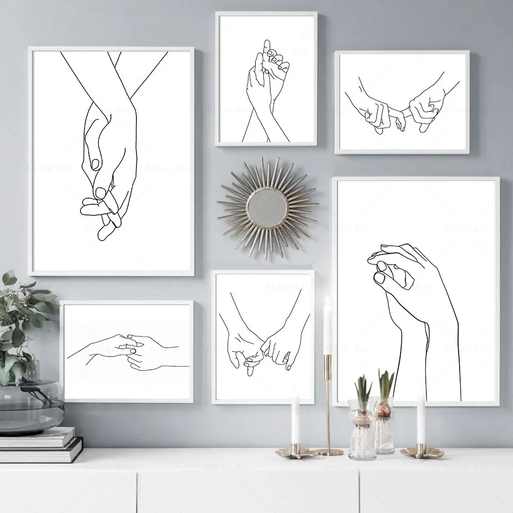 Holding Hands Line Art Couple Love Posters Abstract Prints Minimalism Nordic Wall Art Canvas Painting Picture Bedroom Home De