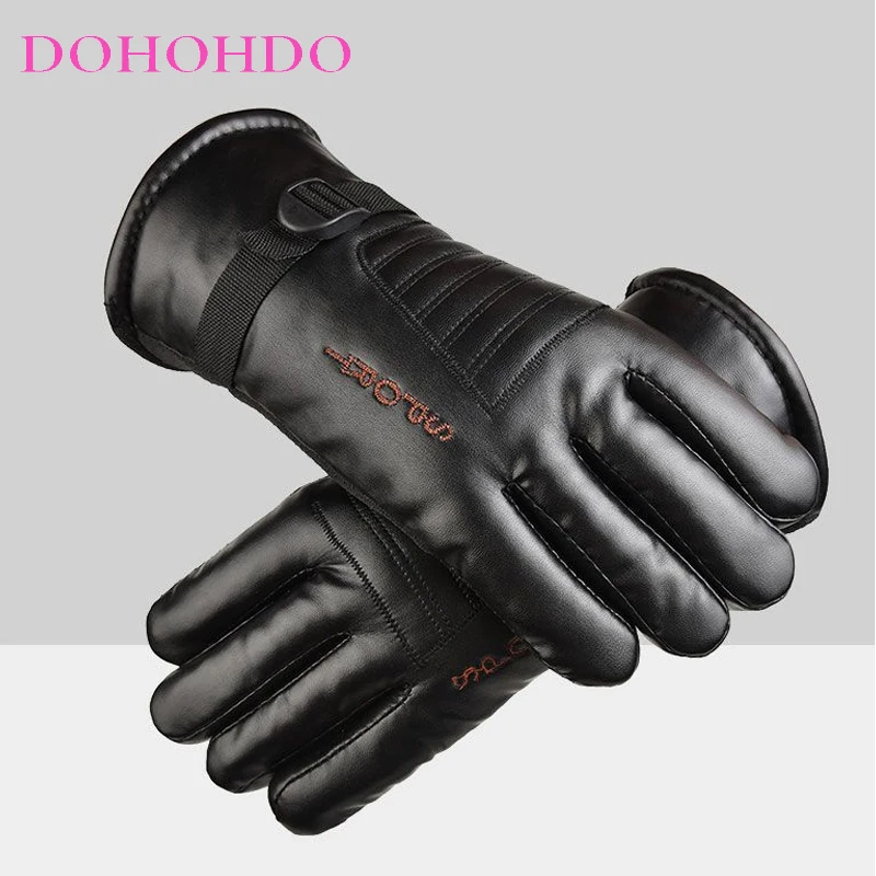 الشتاء زائد المخملية سماكة عدم الانزلاق الدافئة مقاوم للماء يندبروف ركوب الرجال دراجة نارية قفازات جلدية قفازات سوداء دافئة Guantes #1