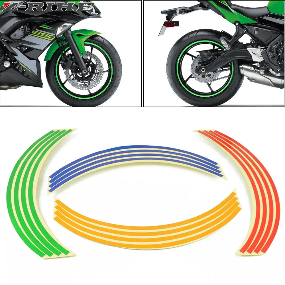 

16 Strips Bike Motorcycle Wheel Sticker Tape 17 18inch For Kawasaki ZX6R ZX7R ZX10R ZX14R NINJA650R Z800 Z1000 Yamaha MT09 MT07