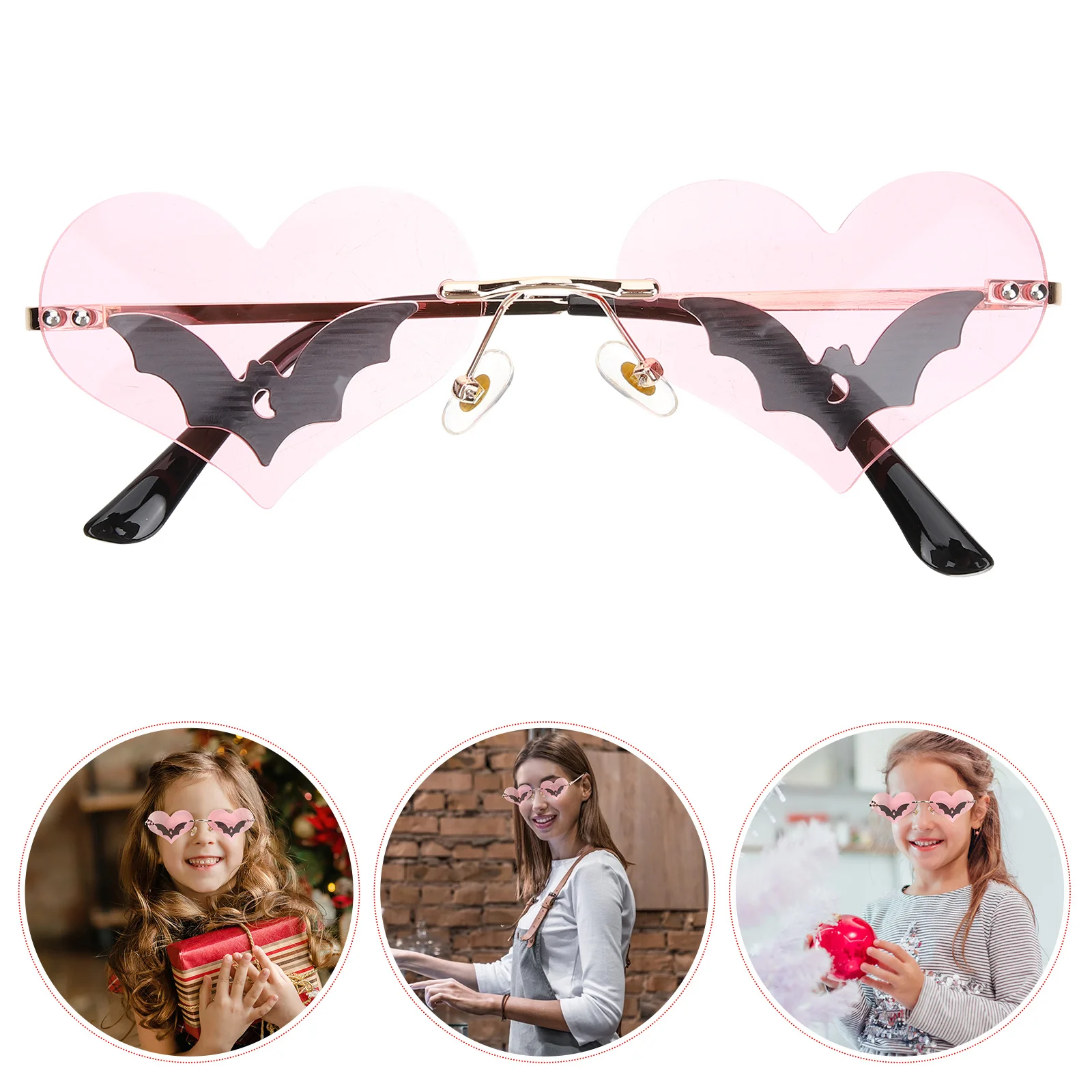 

Rimless Heart Sunglasses Stylish Creative Party Beach Travel Photo Props Pink Durable Plastic Metal Fashion Accessory