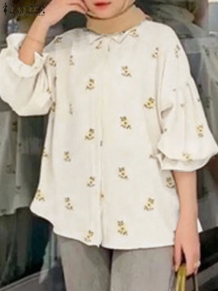 

2024 ZANZEA Muslim Fashion Blouse Women Long Sleeve Floral Printed Shirt Causal Tops Islamic Clothing Holiday Work Blusas Femme