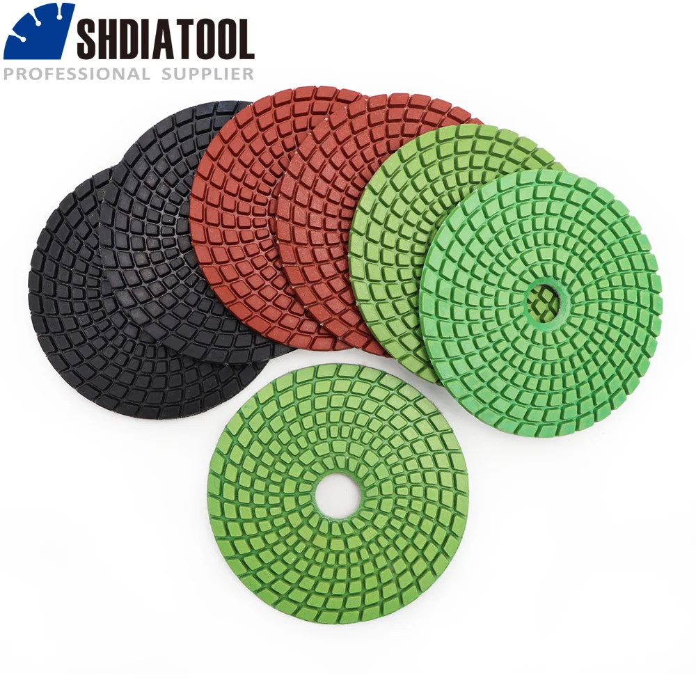 SHDIATOOL 7pcs/set  Professional Premium Quality Diamond Polishing Pads for Marble & Granite Diameter 100mm Sanding Discs