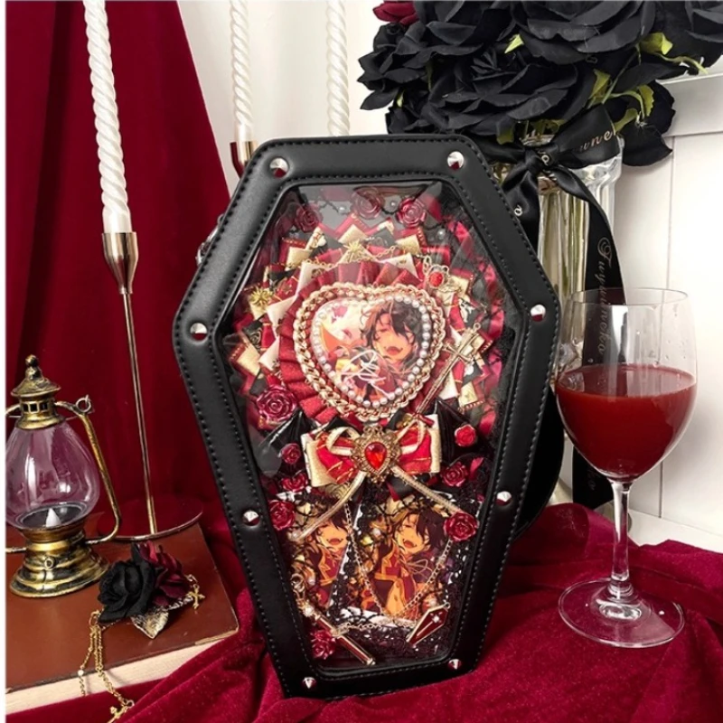 حقيبة يد للهالوين كوس باللونين الأبيض والأسود ثقافة فرعية على الطراز القوطي عبر سلسلة لوليتا حقيبة يد نسائية رائعة على الموضة حقيبة كروس