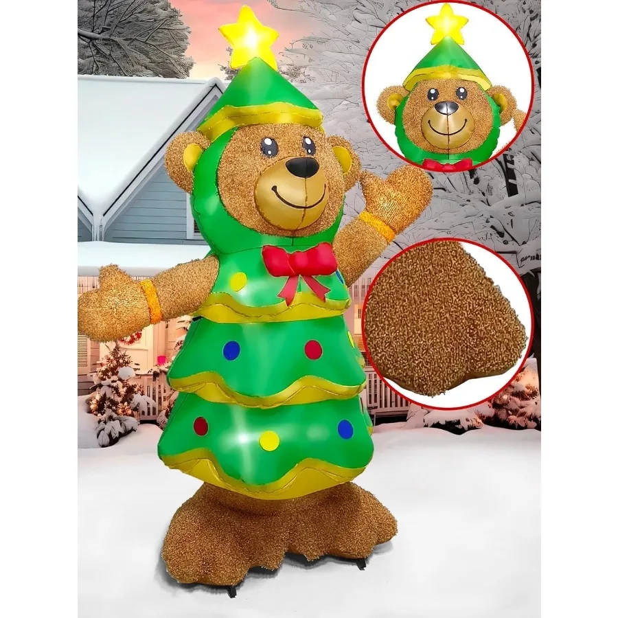 7.1 FT Christmas Fluffy Bear Inflatable Outdoor Decoration Christmas Tree Stuffed Bear Inflatable with Builtin LED Light Blow U - Image 4