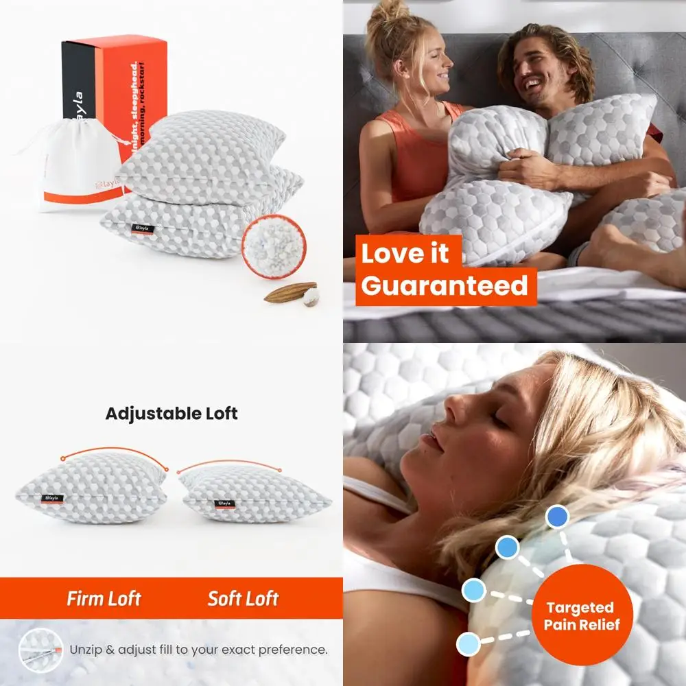 

Layla Sleep Adjustable Kapok Pillow Set, Luxurious Cooling Pillows for King Size Beds, Head and Neck Support, Fully Adjustable C