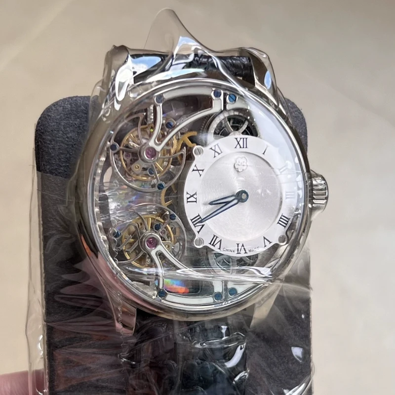 China Sakura YINGHUA Forward and Reverse Double Tourbillon Flying Suspension Watch Men's Luminous Mechanical Watch Steel