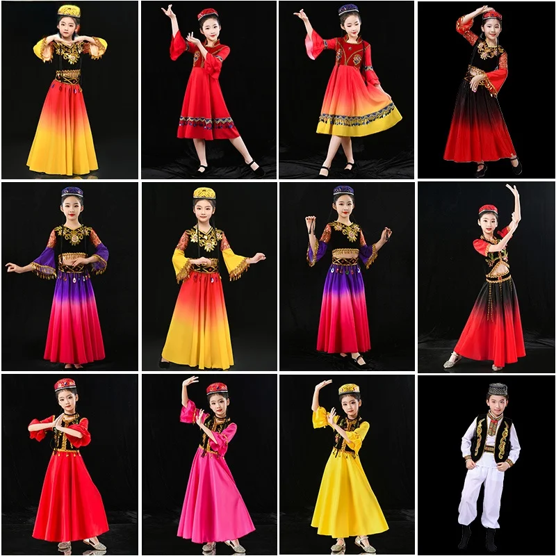 

Children's Uygur Dance Performance Skirt Large Flounce Skirt Minori Performance Costume Polyester Fiber 00%