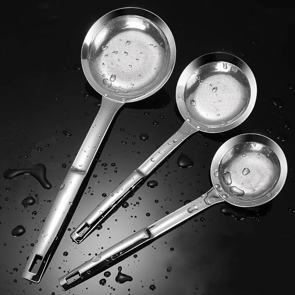 Skimming Spoon,304 Stainless Steel,Slotted,Fine Mesh Strainer,Filtering,Foam Skimming Spoon,Long Handle,Hot Pot,Grease and Foam