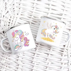 Cartoon Unicorn Printed Creative Mug Water Juice Drinks Milk Cup Enamel Mugs Handle Drinkware Kids Birthday Children's Day Gift