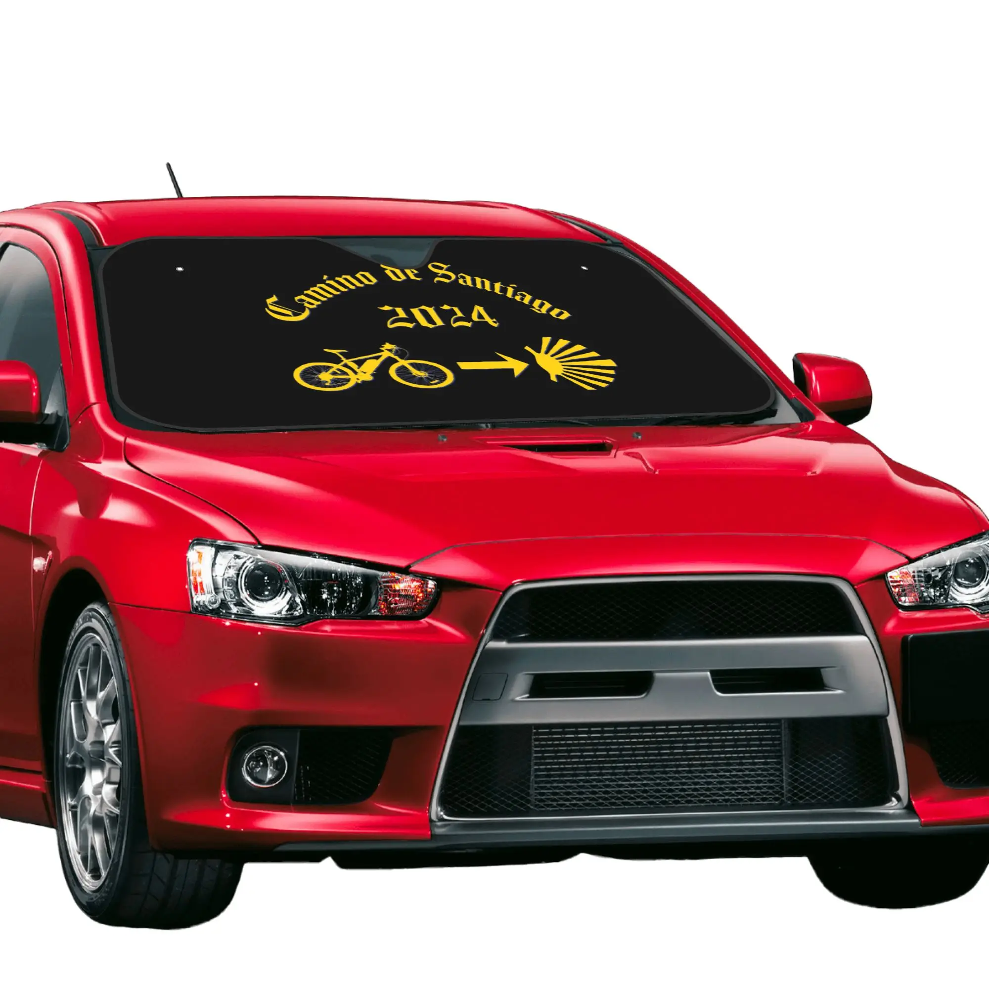Camino De Santiago Car Front Windshield Sun Visor Bicycle Yellow Arrow Scallop Shell UV Protection Aluminum Foil Auto Visor