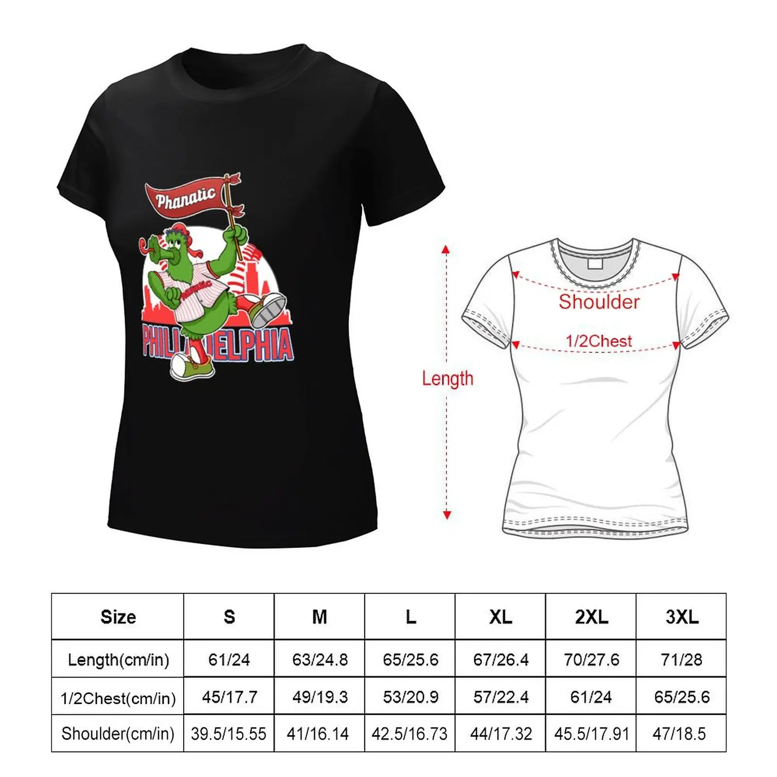 Camiseta gráfica do Phillies feminino, roupas femininas, extragrande, fofo