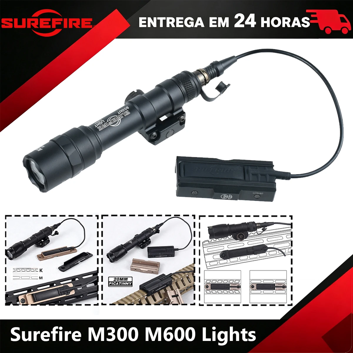 Tactical ST07 Switch Slot Pressure Pad for Surefire M600C M300 LED Flashlight Mlok 20mm Rail Aluminum Torch Hunting White Lights