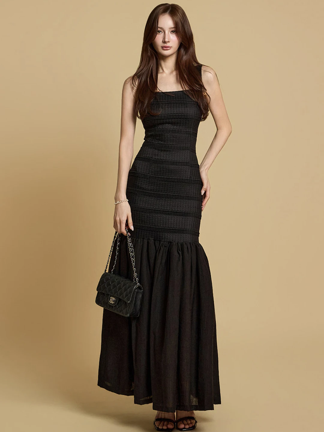 

Элегантное платье с высокой талией и плиссированным подолом, приталенное, с квадратным вырезом, без бретелек, для женщин, подходит для повседневной носки