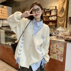 Cardigan Women Baggy Warm Kawaii Lace-up Soft Japanese Style Tender V-neck Aesthetic Outwear Casual Autumn College Girls Popular