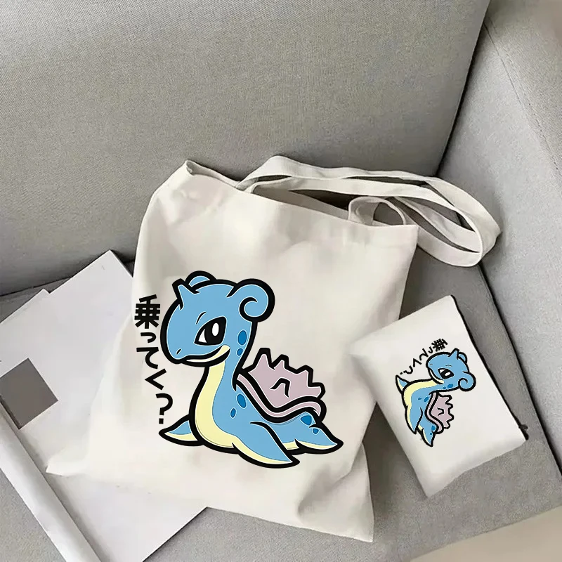 

Pokémon Lapras Large Capacity Tote Bag Casual and Portable Shoulder Bag Lightweight Shopping Bag Large Reusable Canvas Bag