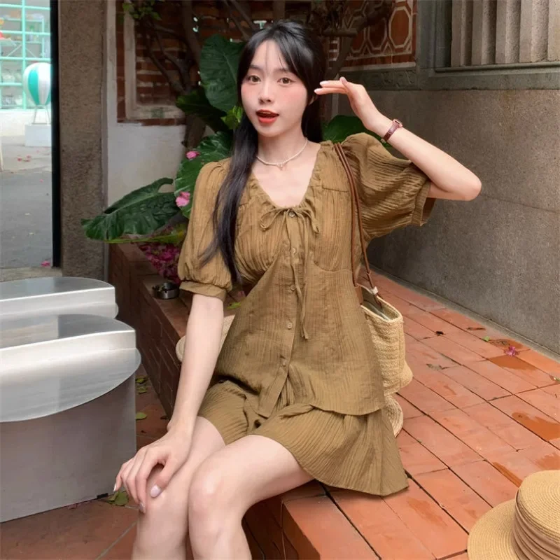 Plain Cotton Cool Short Sets for Women 2 Pieces Full Cheap Offers Complete Two New in Matching Casual Features Kit Woman Shorts